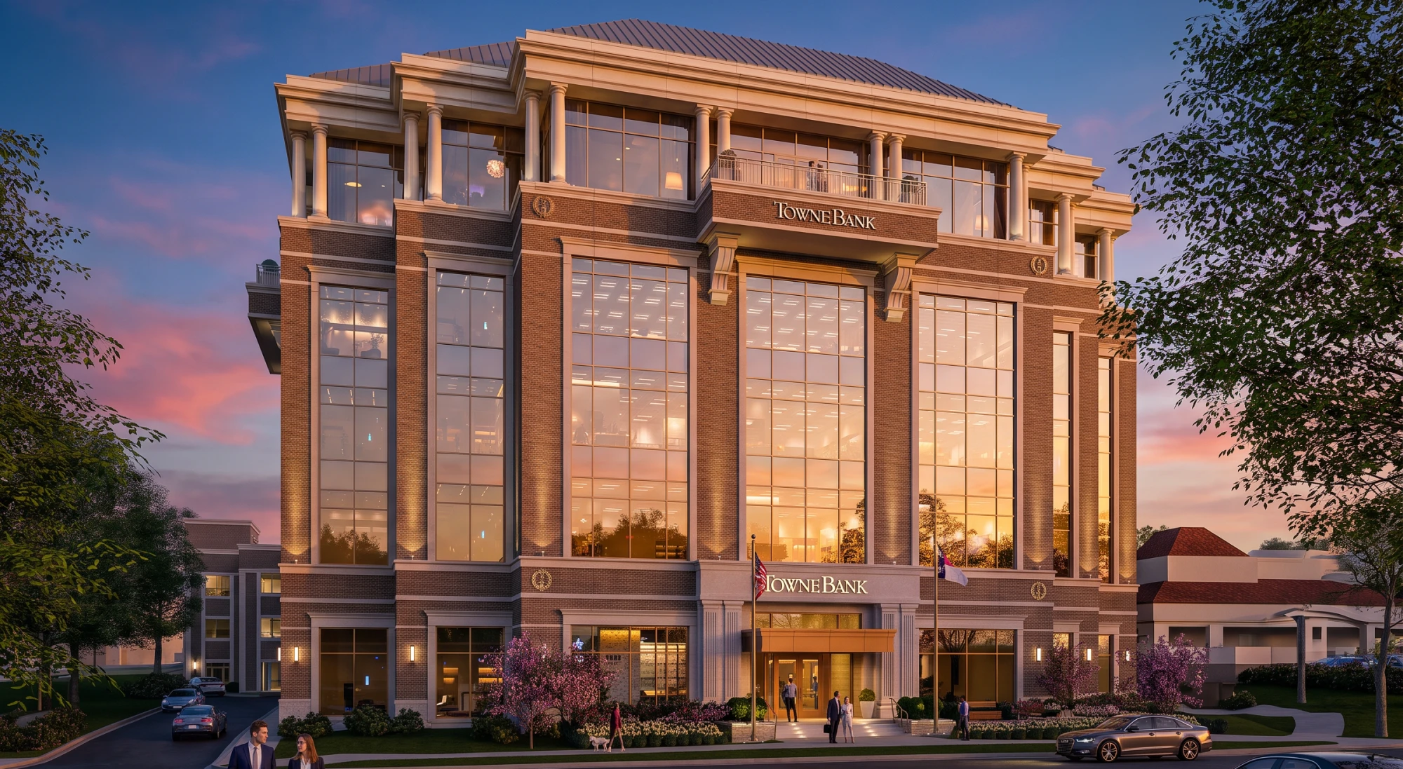 Evening view of TowneBank Building in SouthPark